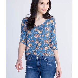 Agnes & Dora Dolman Tunic Floral Chambray & Gold